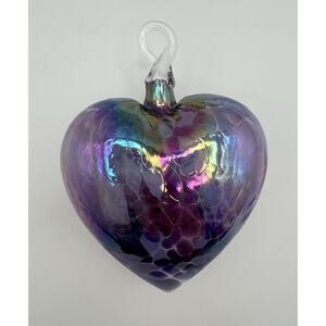 Glass Eye Style Hand Blown Art Glass Heart Sun Catcher 5" Purple Iridescent